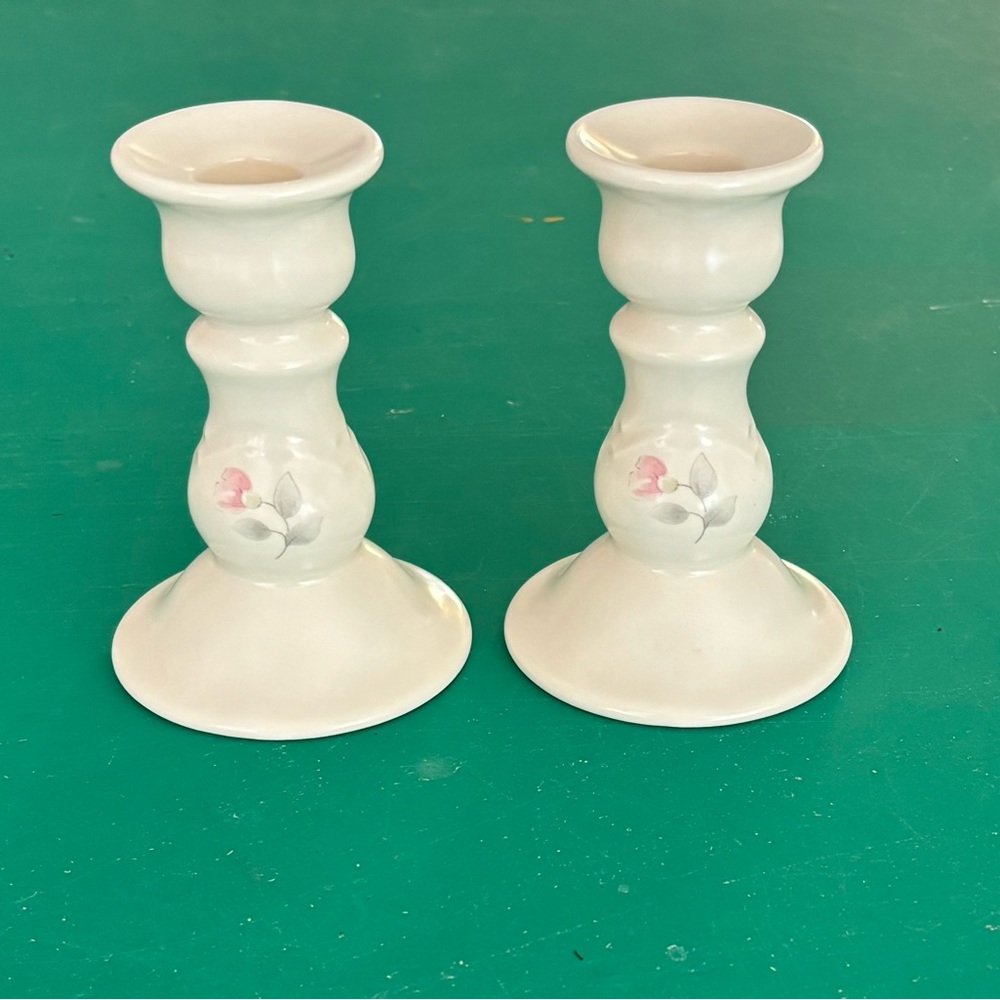 Vintage Pfaltzgraff Tea Rose set of candle taper holders
